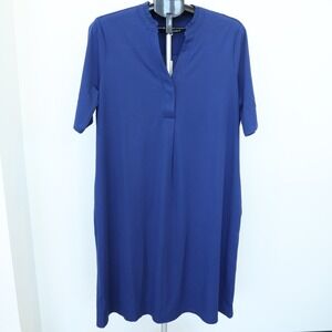 Chico's Popover Shift Dress Size 2‎ Large Blue Short-Sleeve Knee Length NWT $119